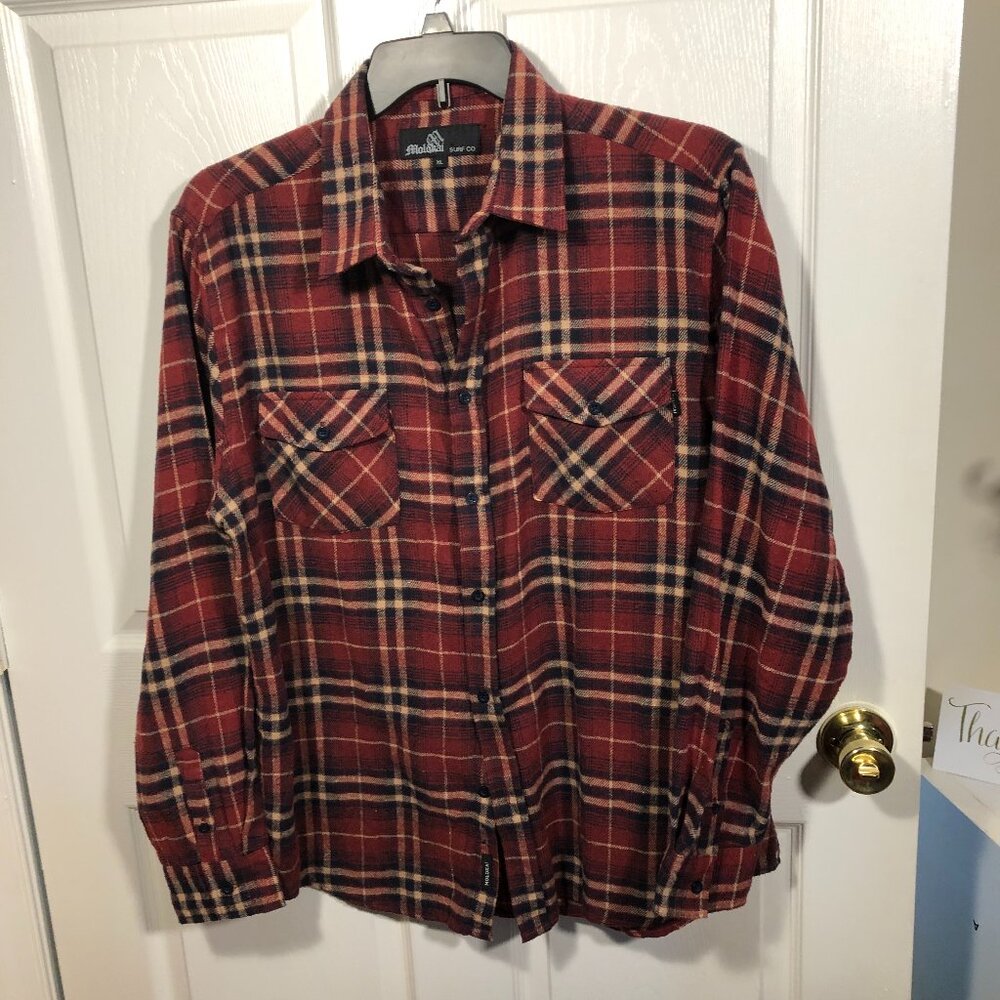 Molokai Surf Co. Button Down long Sleeve plaid casual Shirt XL